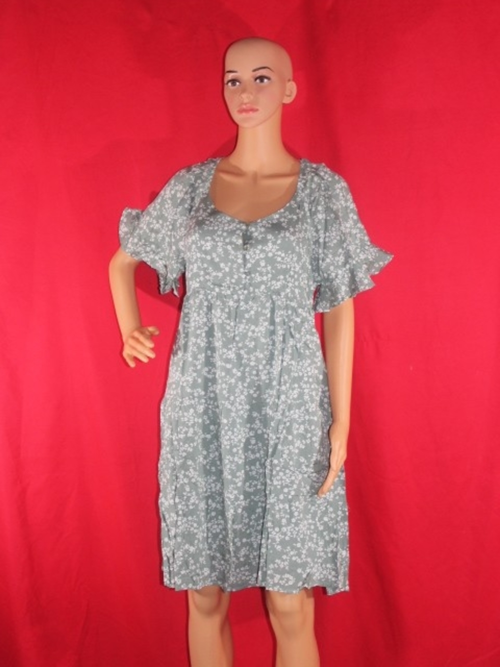 Green Floral Ruffle Sleeve Dress